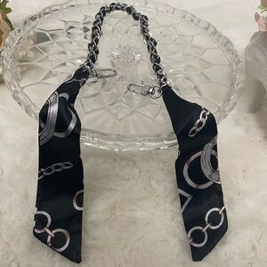 🛍️2/$30 Black Silver Bag Charm Chain Strap with Printed  Scarves